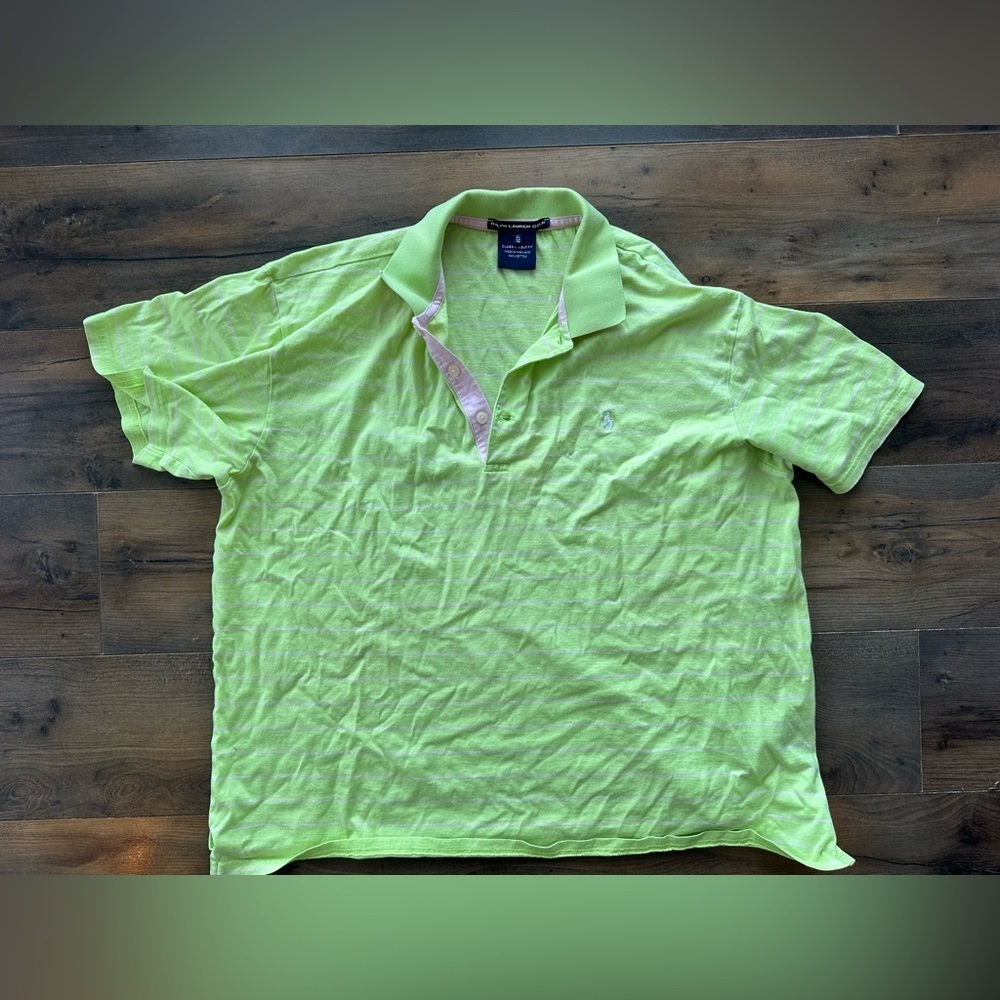 Ralph Lauren Golf Polo Shirt XL Green Striped Pony Logo Preppy Golf Classic